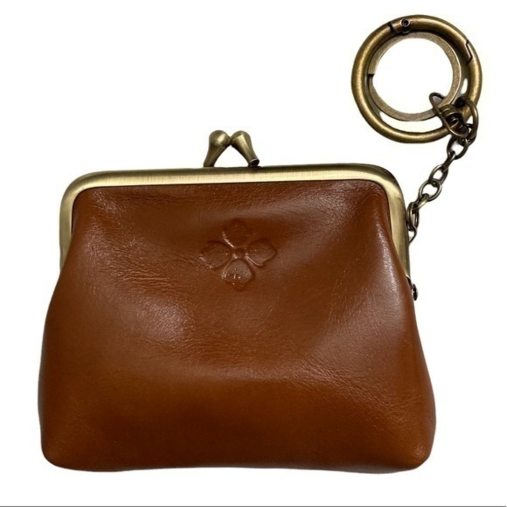 Patricia nash brown leather kisslock coin pouch key ring